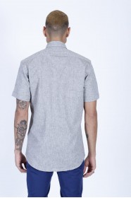 LINEN SHIRT IN KHAKI COLOUR, SHORT SLEEVES, REGULAR FIT MOLD