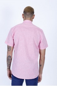 LINEN SHIRT IN PINK COLOUR, SHORT SLEEVES, REGULAR FIT MOLD