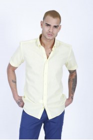 LINEN SHIRT IN YELLOW COLOUR, SHORT SLEEVES, REGULAR FIT MOLD