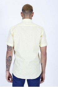 LINEN SHIRT IN YELLOW COLOUR, SHORT SLEEVES, REGULAR FIT MOLD