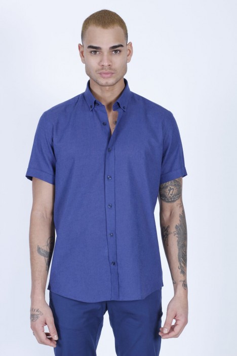 LINEN SHIRT IN PARLIAMENT COLOUR, SHORT SLEEVES, REGULAR FIT MOLD