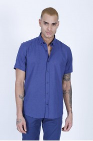 LINEN SHIRT IN PARLIAMENT COLOUR, SHORT SLEEVES, REGULAR FIT MOLD