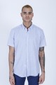 LINEN SHIRT IN NAVY BLUE COLOUR, SHORT SLEEVES, REGULAR FIT MOLD