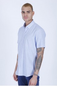 LINEN SHIRT IN ICE BLUE COLOUR, SHORT SLEEVES, REGULAR FIT MOLD