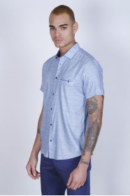 SPORT COTTON SHIRT IN WHITE COLORED, SHORT SLEEVE, SNAP-BUTTON ON THE FRONT.