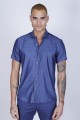 SPORT COTTON SHIRT IN NAVY BLUE COLORED, SHORT SLEEVE, SNAP-BUTTON ON THE FRONT.