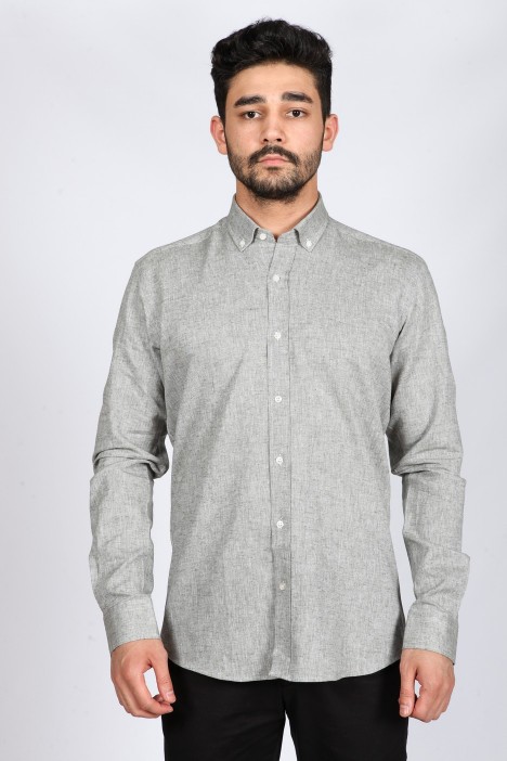 GREY COLOUR, LONG SLEEVE, REGULAR FIT, COTTON LINEN SHIRT
