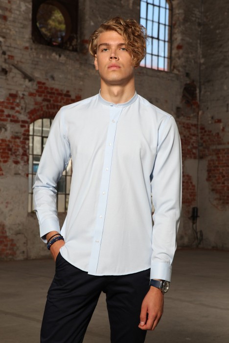 LIGHT BLUE COLOR REGULAR SHIRT WITH STAND-UP COLLAR