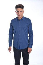 ﻿﻿ Uzun Kol Reg.kort Likrali Gömlek Indigo