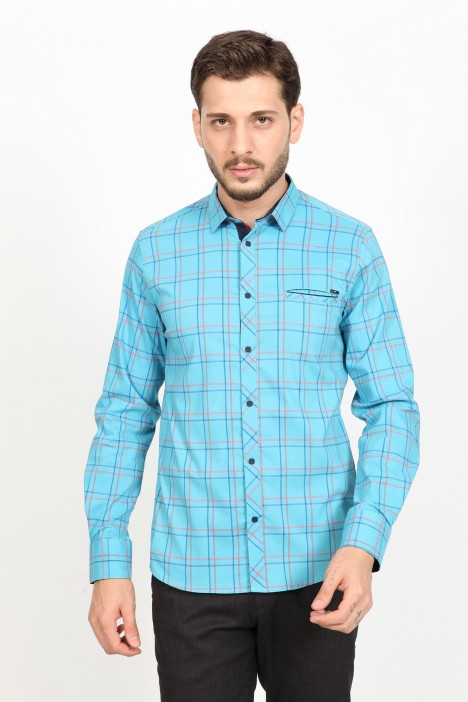 LONG SLEEVE REGULAR SHIRT. TURQUOISE
