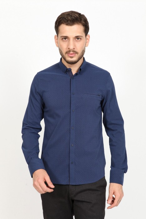 LONG SLEEVE REGULAR SHIRT. NAVY BLUE