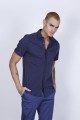 SLIM-FIT COTTON SHIRT IN SAX BLUE COLORED, SHORT SLEEVE, SNAP-BUTTON ON THE FRONT.