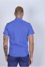 SPORT COTTON SHIRT IN SAX BLUE COLORED, SHORT SLEEVE, SNAP-BUTTON ON THE FRONT.