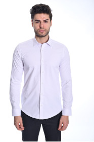 ﻿﻿ Uzun Kol Slim Düz Likrali Beyaz