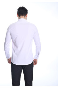 ﻿﻿ Uzun Kol Slim Düz Likrali Beyaz