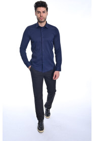 ﻿﻿ Uzun Kol Slim Düz Likrali Lacivert