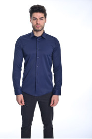 ﻿﻿ Uzun Kol Slim Düz Likrali Lacivert