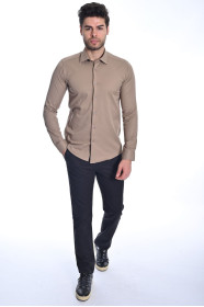 ﻿﻿ Uzun Kol Slim Düz Likrali Kahve