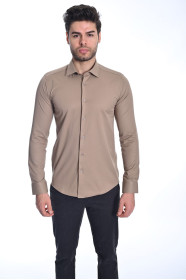 ﻿﻿ Uzun Kol Slim Düz Likrali Kahve