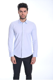 ﻿﻿ Uzun Kol Slim Düz Likrali Açık Mavi