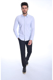 ﻿﻿ Uzun Kol Slim Düz Likrali Açık Mavi