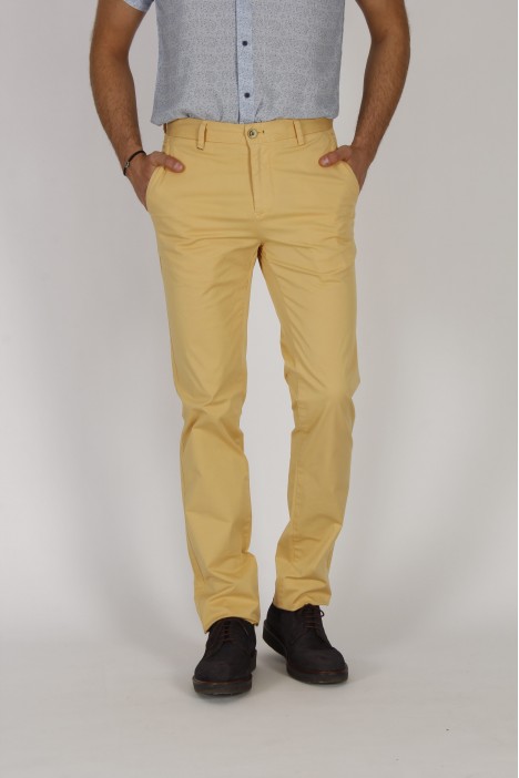 YELLOW COLORED, REGULAR-FIT CHINO TROUSERS.