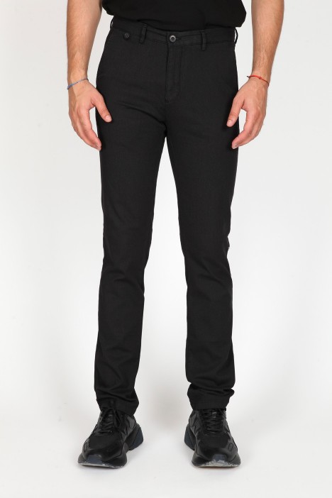 BLACK COLORED, REGULAR-FIT CHINO TROUSERS.