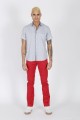 RED COLORED, REGULAR-FIT CHINO TROUSERS.