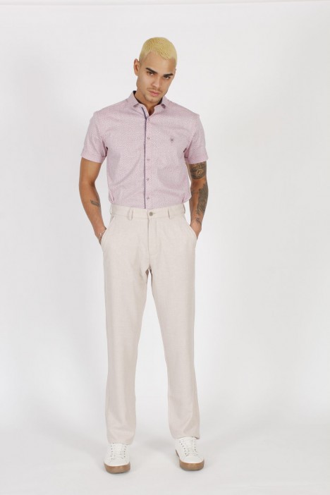 BEIGE COLOUR, RELAXED-FIT CHINO TROUSERS.