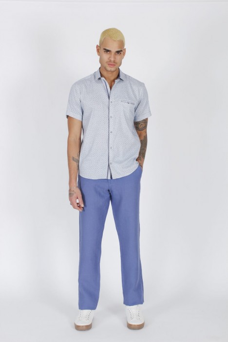 BLUE COLOR COMFORT FİT LINEN TROUSERS