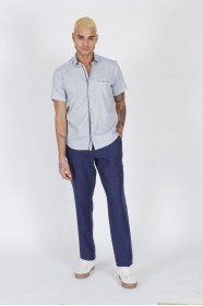 NAVY COLOR COMFORT FİT LINEN TROUSERS