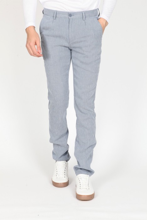 BLUE COLOR SIDE POCKET LINEN TROUSERS