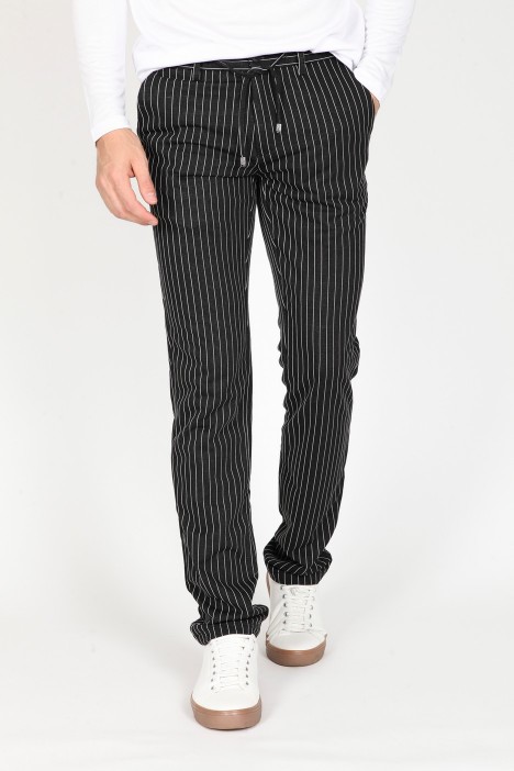 BLACK COLORED, REGULAR-FIT CHINO TROUSERS.