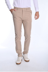 BEIGE COLORED, REGULAR-FIT CHINO TROUSERS.