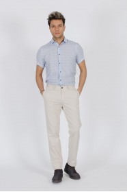 STONE COLORED, SLIM-FIT CHINO TROUSERS.