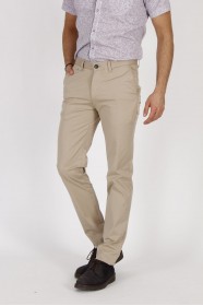 BEIGE COLORED, SLIM-FIT CHINO TROUSERS.