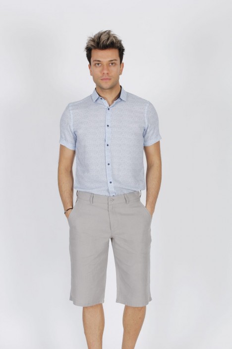GREY COLOUR LINEN BERMUDA SHORTS