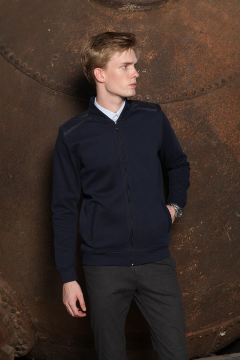 INDIGO COLOR ZİP-THROUGH PİQUE-KİNİT SWEATSHİRT
