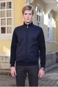 NAVY BLUE COLOR ZİP-THROUGH PİQUE-KİNİT SWEATSHİRT