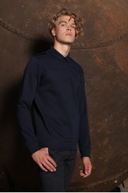 INDIGO COLOR POLO COLLAR SNAP-BUTTON SWEATSHIRT