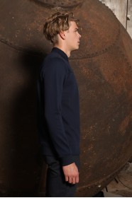 INDIGO COLOR POLO COLLAR SNAP-BUTTON SWEATSHIRT