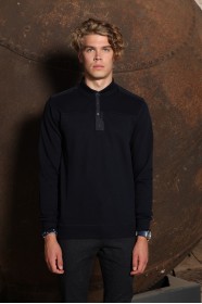 DARK NAVY BLUE COLOR POLO COLLAR SNAP-BUTTON SWEATSHIRT