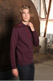 CHERRY- BORDO COLOR POLO COLLAR SNAP-BUTTON SWEATSHIRT