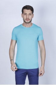 WATER GREEN COLOR, SHORT SLEEVE, SLIM-FIT ROUND NECK T-SHIRT.