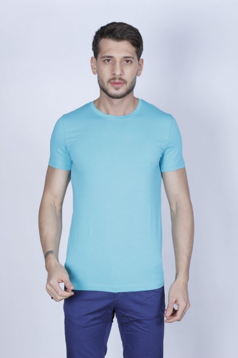 WATER GREEN COLOR, SHORT SLEEVE, SLIM-FIT ROUND NECK T-SHIRT.