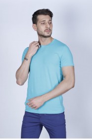 WATER GREEN COLOR, SHORT SLEEVE, SLIM-FIT ROUND NECK T-SHIRT.