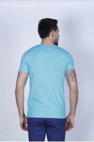 WATER GREEN COLOR, SHORT SLEEVE, SLIM-FIT ROUND NECK T-SHIRT.