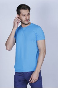 LIGHT TURQUOISE COLOR, SHORT SLEEVE, SLIM-FIT ROUND NECK T-SHIRT.