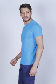 LIGHT TURQUOISE COLOR, SHORT SLEEVE, SLIM-FIT ROUND NECK T-SHIRT.