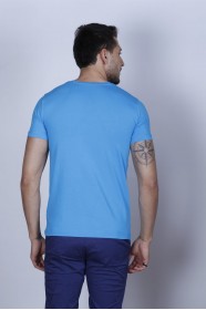 LIGHT TURQUOISE COLOR, SHORT SLEEVE, SLIM-FIT ROUND NECK T-SHIRT.